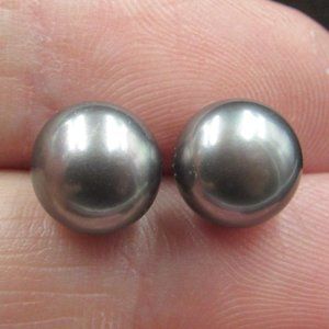 Sterling Round Dark Color Pearl Stud Earrings